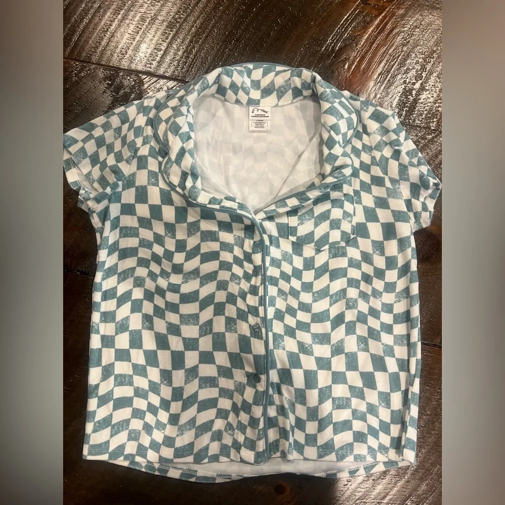 Teal and white checkered pajama short set- ART CLASS